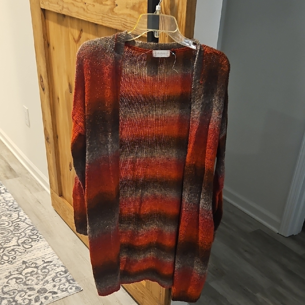 Vibrant Red and Orange Oversized Cardigan Sweater